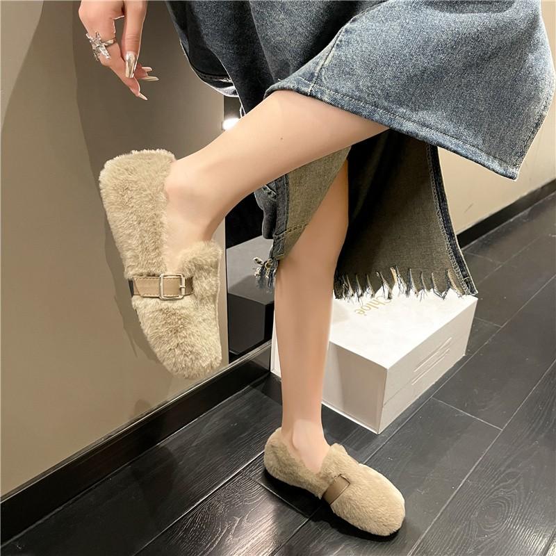 Модные повседневные женские туфли Женские мокасины с мехом и круглым носком Элегантные туфли с неглубоким носком Новые зимние туфли без застежек из флокированной ткани
