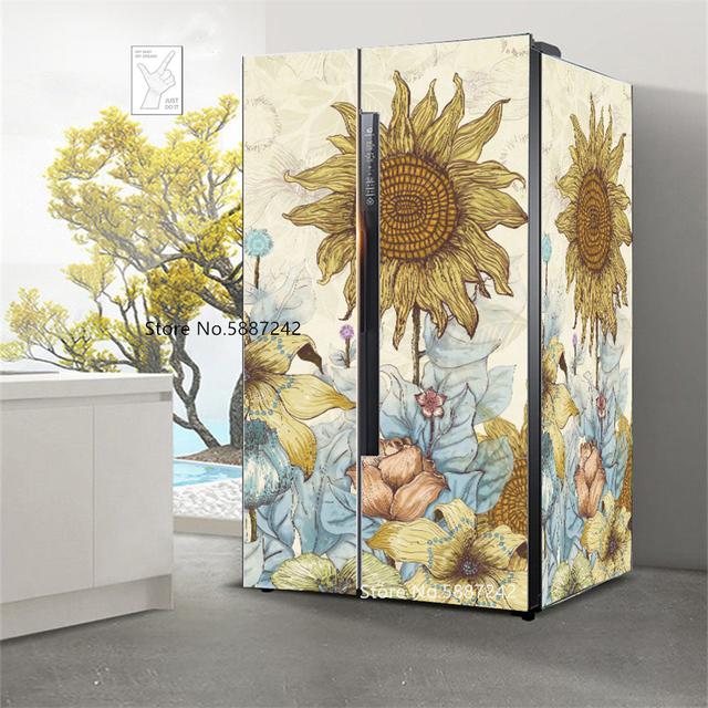 Наклейки на холодильник с морским пейзажем для обоев на холодильник, виниловые самоклеящиеся декорации для пейзажей, пленка для морозильной камеры, пляжная крышка для кухни