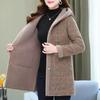 Women Add Velvet Plaid Coat Female Tops Middle Aged Women's Mid-Length Cotton-Padded Jackets Winter Hooded Warm Cold-Proof Overcoat