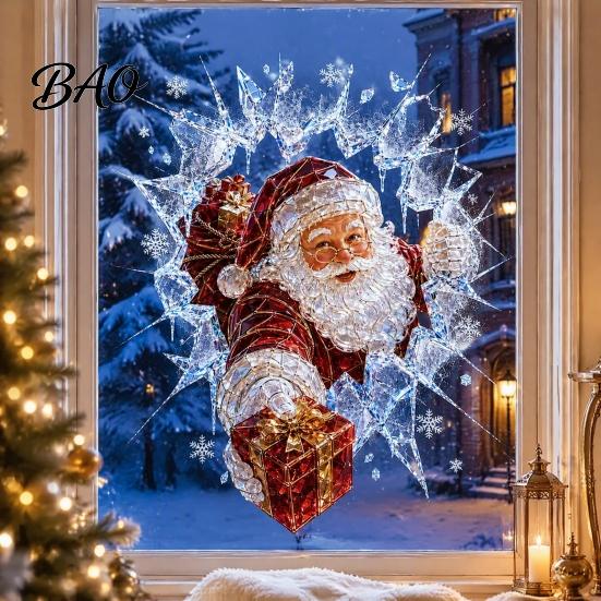 Customizable Window Art 2Pcs Christmas Stickers, Removable Waterproof PVC Decals, Peel And Stick Glass Car Decals Decor, Self-Adhesive Broken