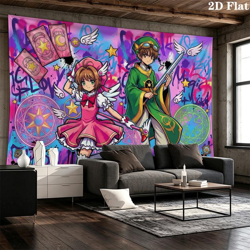Sakura Kinomoto Wall Tapestry Aesthetic Wall Hanging Printed Fabric Blanket Decorative Tapestries for Bedroom Living Room Home Decor