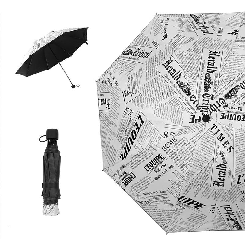 Creative Newspaper Triple Folding Umbrella Manual Umbrella Male Sunny Rainy Dual-use Umbrella UV Protection Sun Umbrella Female