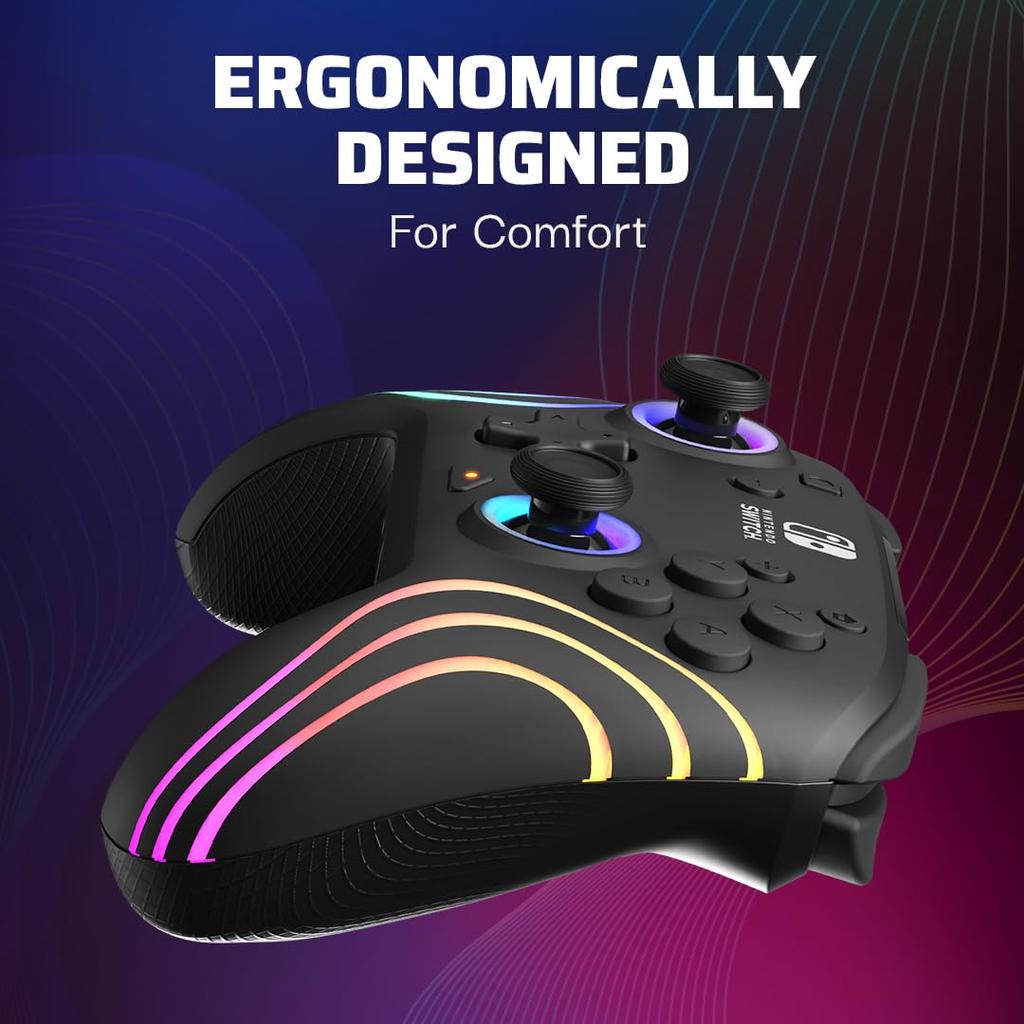 PDP Afterglow Wave Wireless Nintendo Switch Pro Controller with Motion Fully Licensed for Customizable LED Rechargeable Power Black Controls,