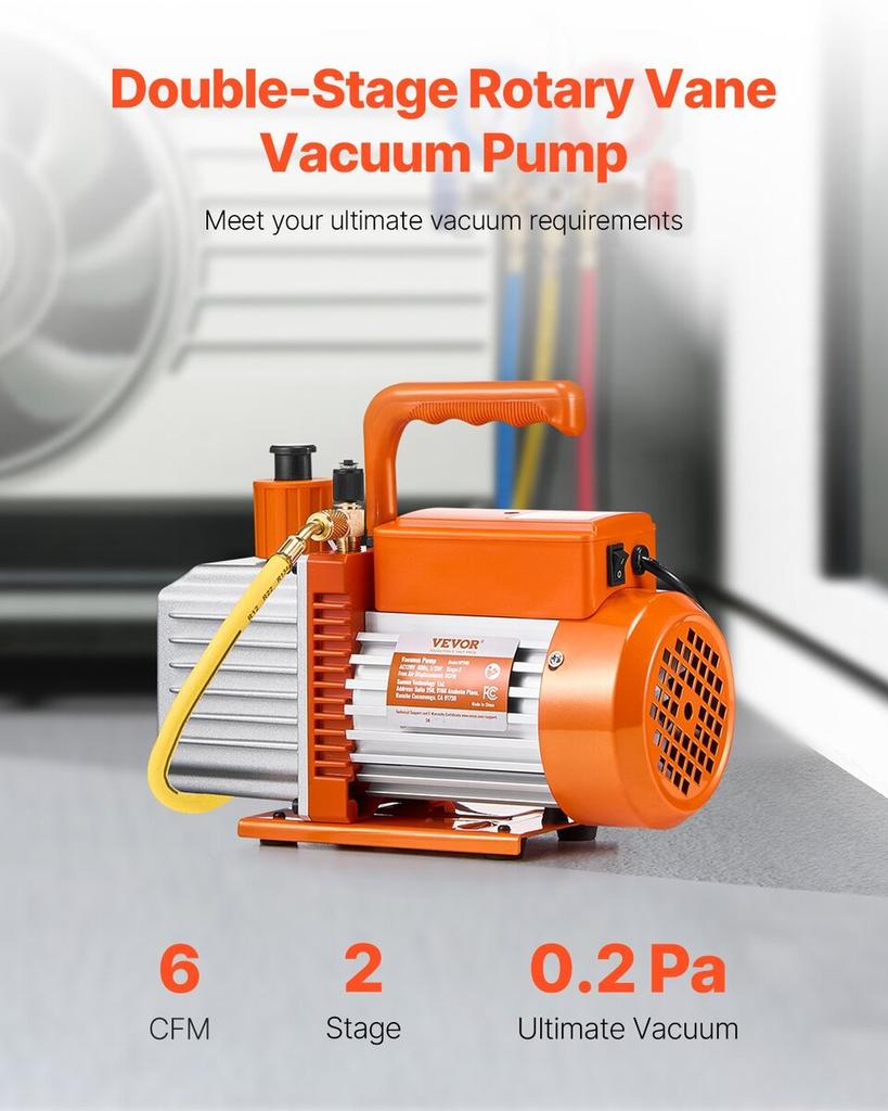 Vacuum Pump 6 CFM HVAC 2 Stage Rotary Vane Vacuum Pump Oil Included