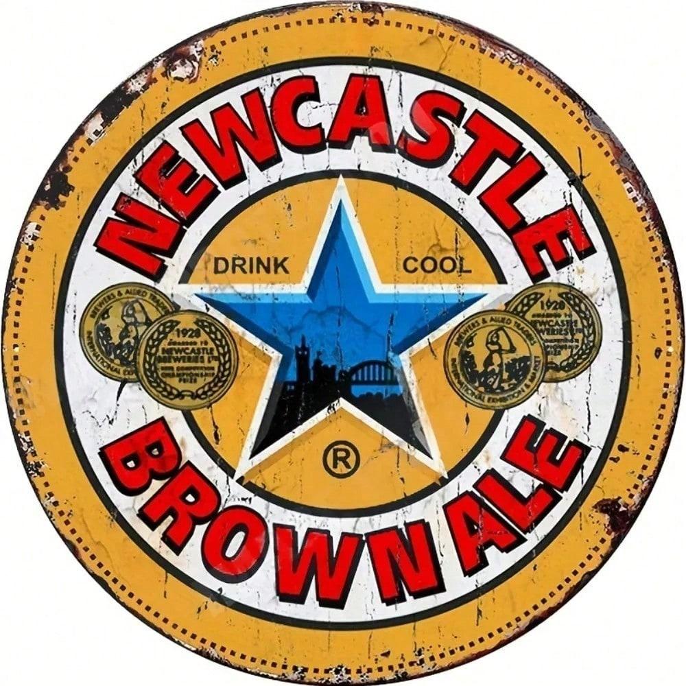 Винтажная металлическая вывеска Newcastle Brown Ale Ретро Декор для паба Жестяная табличка для домашнего бара Мужской уголок Гараж Настенное искусство