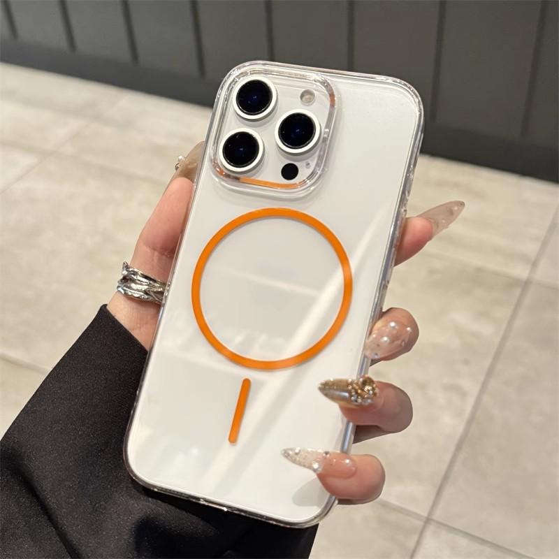 Transparent thin ring magnetic attraction is suitable for IPhone16promax mobile phone case, Apple 15 advanced sense all-inclusive PC protective case.
