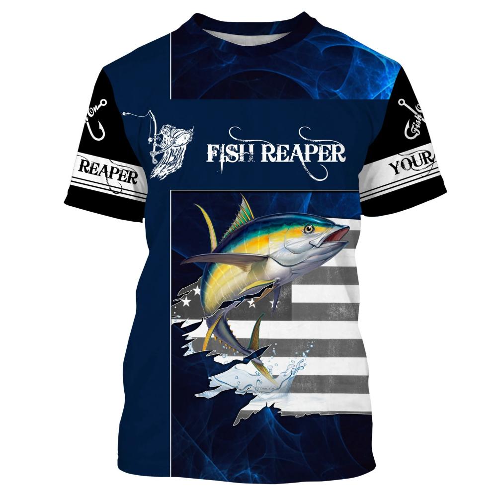 Tuna Fishing Printed Men's T Shirt Fish Blue Summer Style Casual Unisex Plus Size Shirt Outdoor Harajuku O Neck Custom Tops