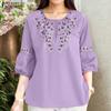 Neck Round Casual Women Zanzea Long Sleeve Loose Print Blouse