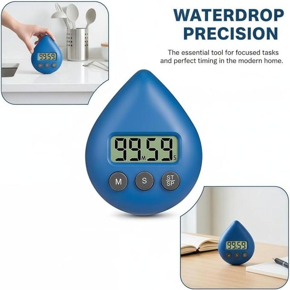 Hanging Hole Countdown Timer Water Drop Shape Precise Timer Digital Shower Timer Baking