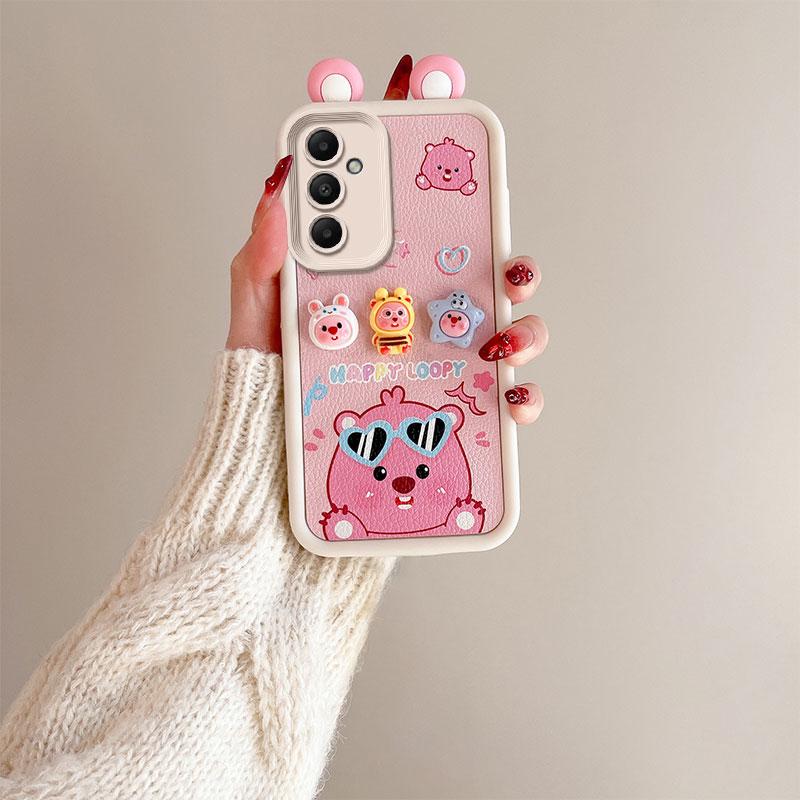 KEYSION Cute Ear 3D Cartoon Case for Samsung A54 5G A34 with Bracelet Soft Silicone Shockproof Phone Cover for Galaxy A24 A14 LTE