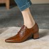 Spring 2025 New Casual Lace-up Single Shoes Women's Thick Heel High Heel Square Head Deep Mouth Fashionable Versatile Small Leather Shoes