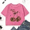 Leopard Colored Lucky Cherry Print Washed T-Shirt Female Street Cotton T Shirts Vintage Casual Crop Top Slim Clothes