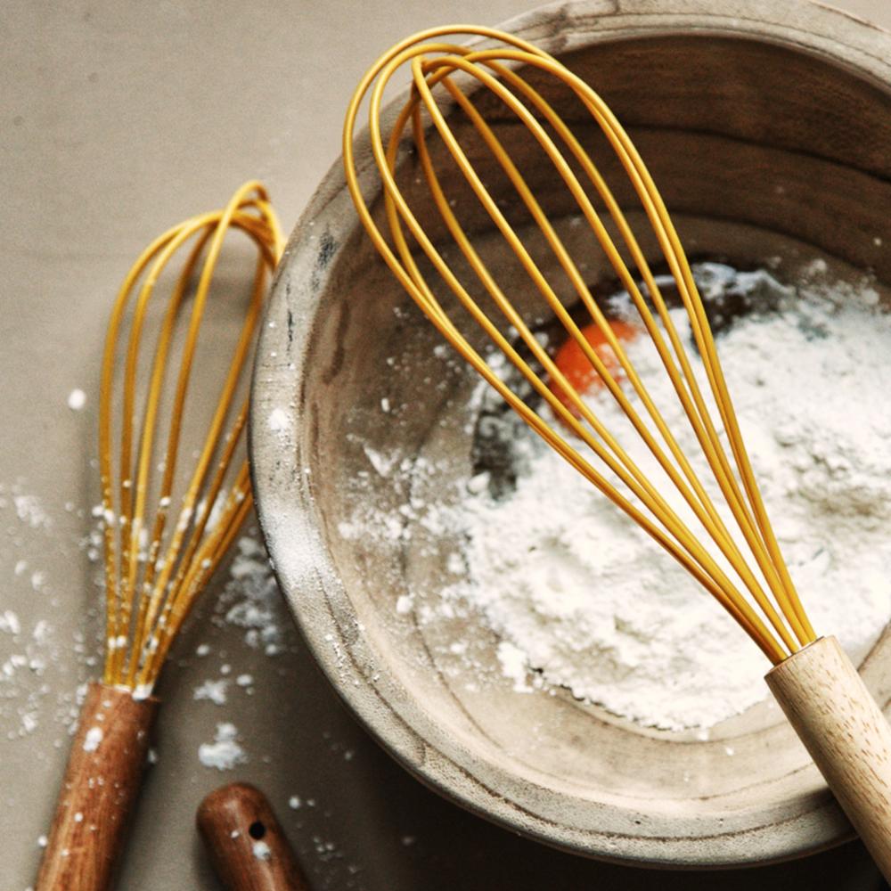 Baking Home Wooden Handle Manual Silicone Cream Stirring Frother Whisk Mixer Blender Egg Beater