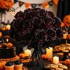 Centerpiece Floral Decor Realistic Silk Black Roses with Long Stems for Wedding Centerpieces, Halloween Home Decor, Artificial Faux Arrangements