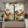 2PCS- Charming Cat and Flower Print Curtains, Pole Bag Curtains, Bedroom and Living Room, Home Decoration, Room Decoration