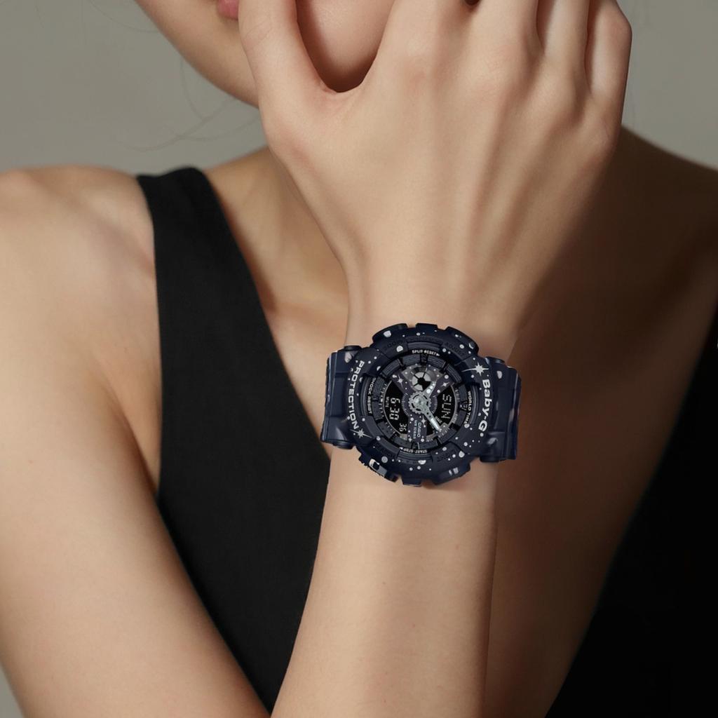 Casio BABY G Часы с кварцевым механизмом Ремешок из смолы Женские часы Черный циферблат BA-110ST-1A