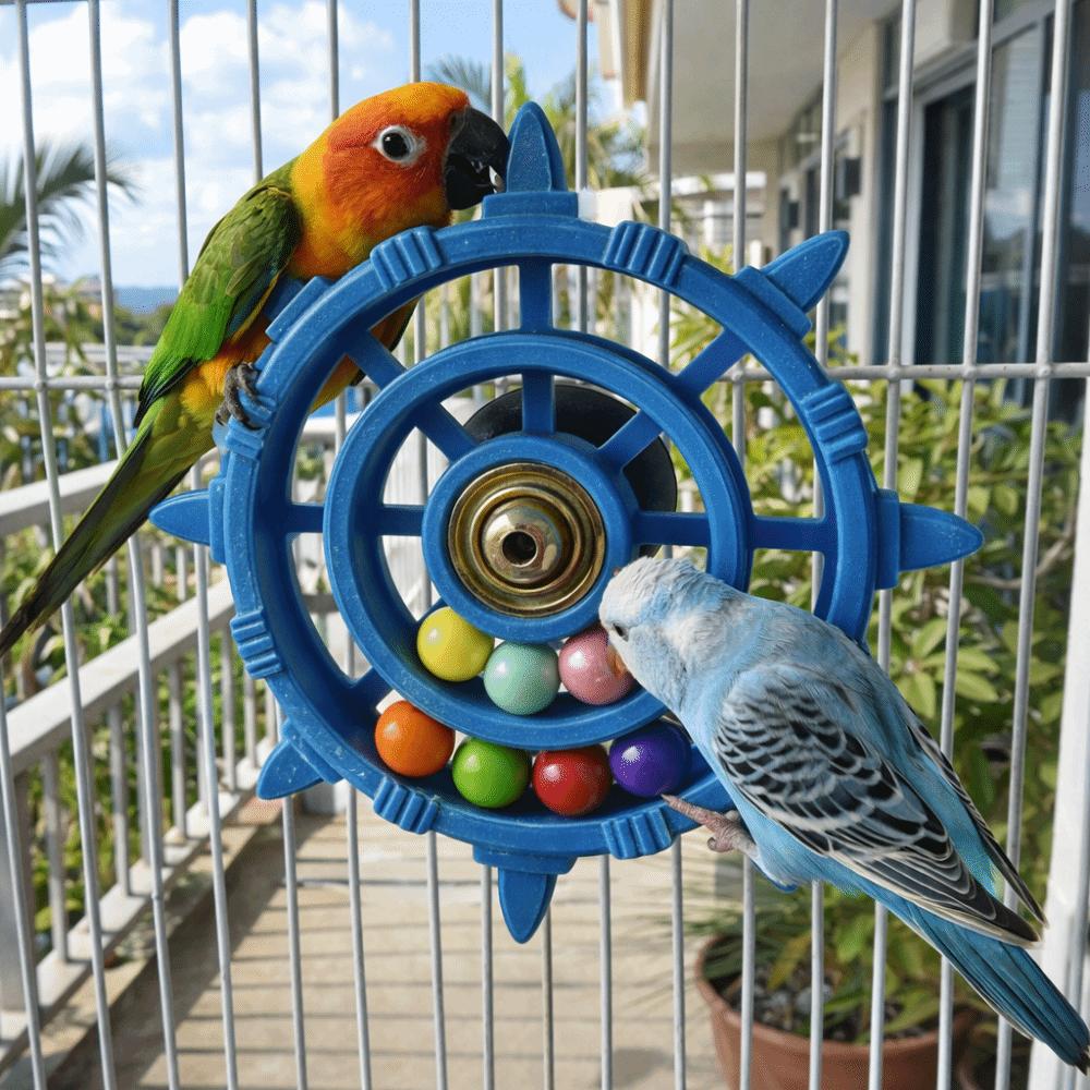 Colorful Beads Parrot Spinner Rattle Toy Bite Resistant Bird Cage Toy Bird Cage Use