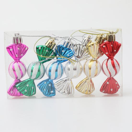 6 шт./Коробка Рождественское подвесное украшение в виде конфеты со шнурком, небьющееся, многоразовое, с гальваническим покрытием, праздничное украшение, сладкая подвеска для рождественской елки, товары для вечеринки