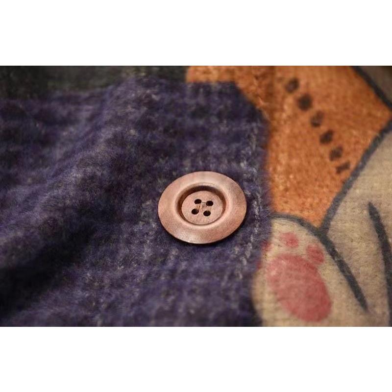 Women's Literary Retro Fall Printing Mink Cardigan Loose Thin Long-sleeved V-neck Knitted Jacket Blouse