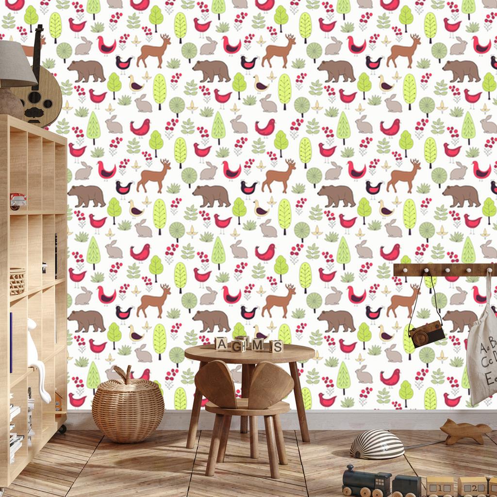 Joyful forest animals wallpaper for living room and bedroom 50x1000