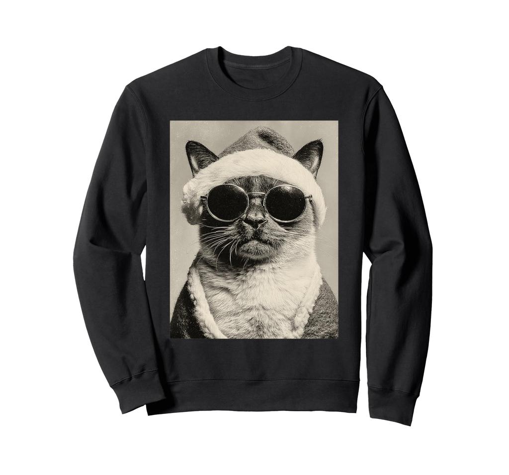 Funny Siamese Cat with Sunglasses Retro Christmas Festival Sweatshirt