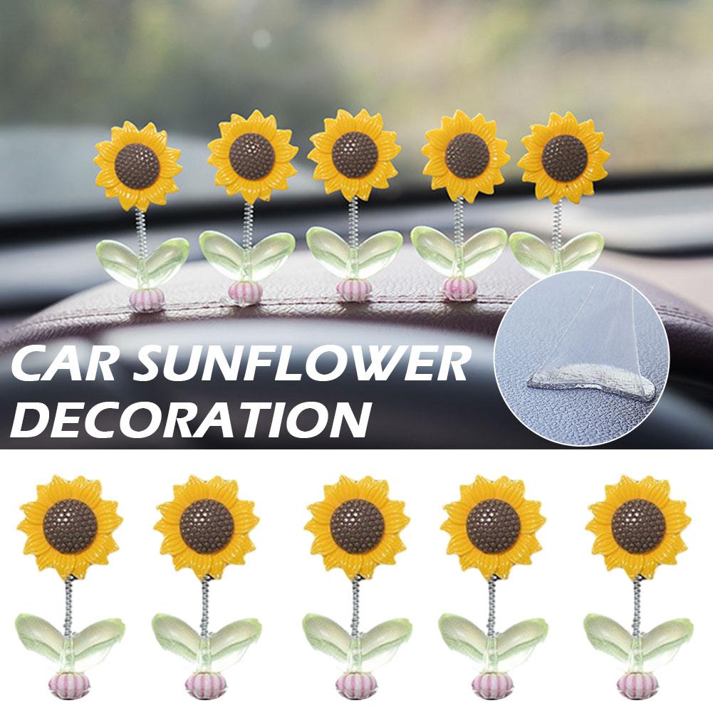 Shaking Head Sunflower Car Decoration Adhesive Yellow Flower Doll Gift Car Decoration Toy Ornament Figurine S7N9