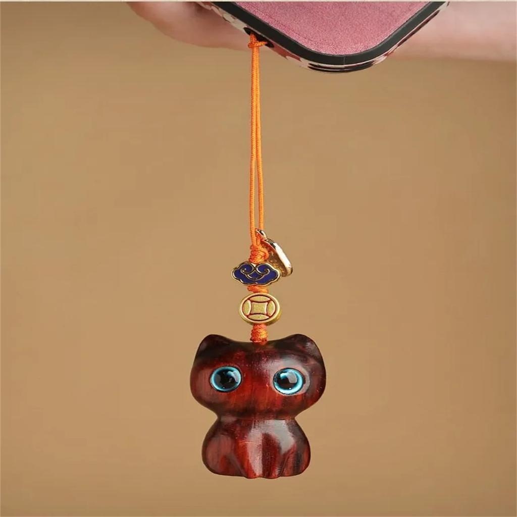Cat Sandalwood Mobile Phone Chain Backpack Pendant