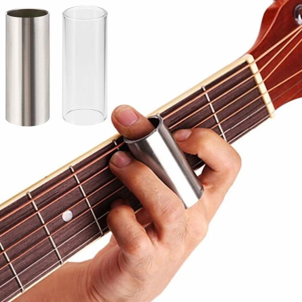 2Pcs 60mm Length Guitar Pick Tube Glass Guitar Finger Sliders Metal Guitar Slide Bar Set Guitarist