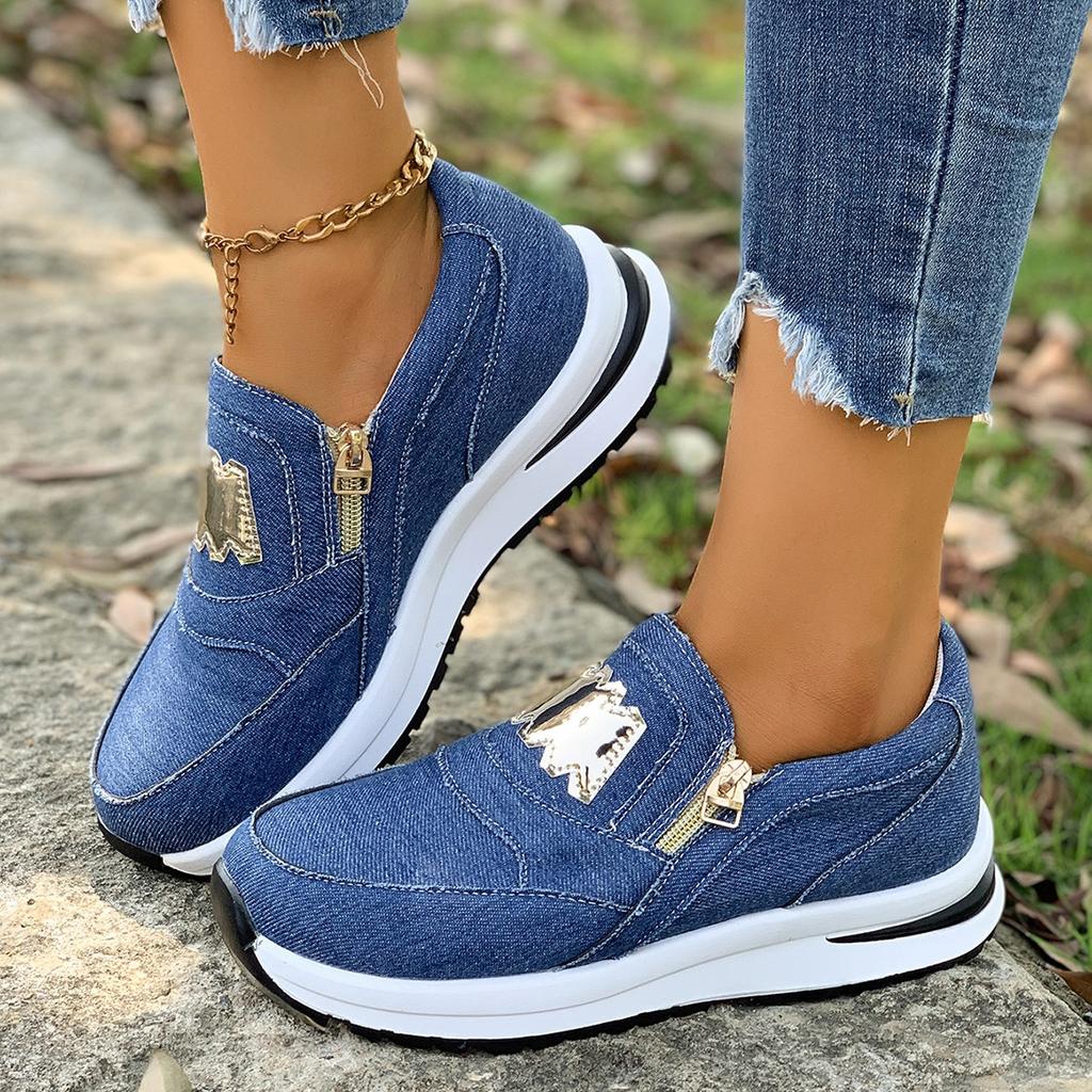 Fashion Plus-size Sneakers 2025 New Style European and American Casual Sneakers Zipper Women's Single Shoes for Women