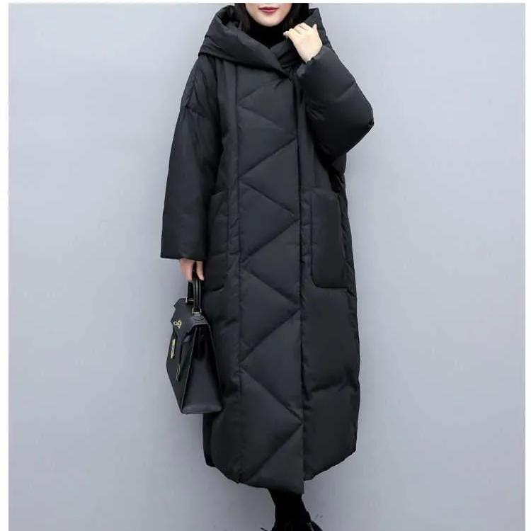 Hooded Women Solid Long Parkas Korean Loose Casual Regular Splice Cardigan Full Sleeve Thick Mid Length Coats Autumn Winter