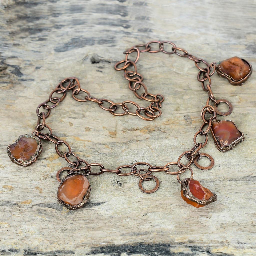 Carnelian Rough Necklace Electroformed Copper Gemstone Necklace Adjustable Chain Necklace Electroformed Jewelry Handmade Necklace for Gifts