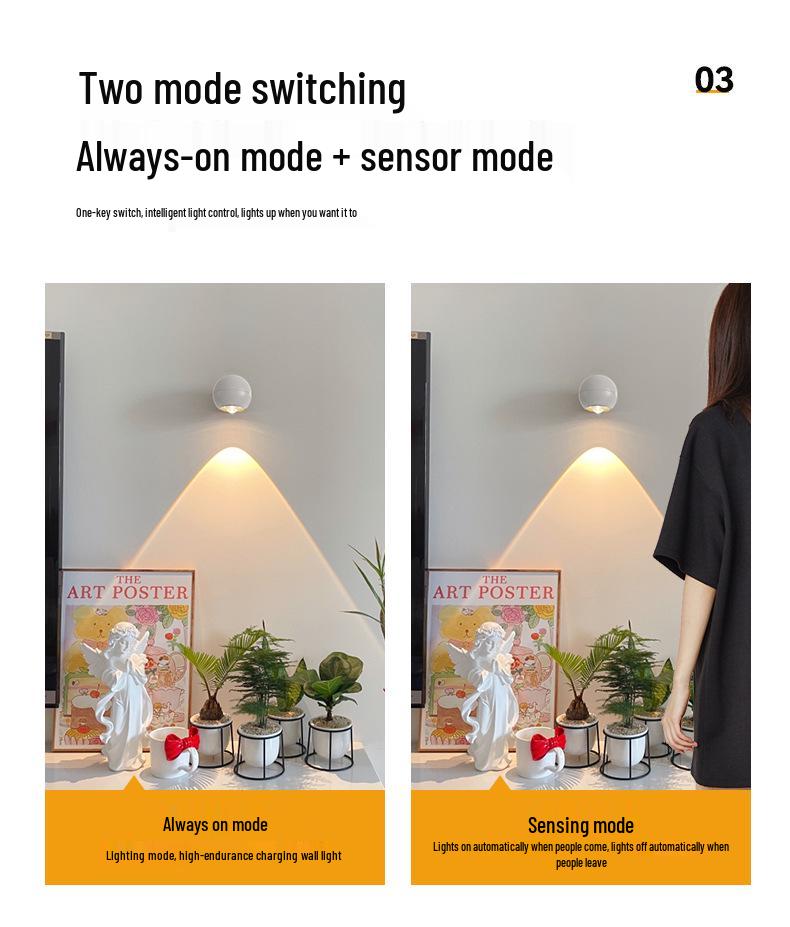 Magnetic Wireless Wall Light with Motion Sensor - Eye-Friendly Bedroom & Bedside Spotlight