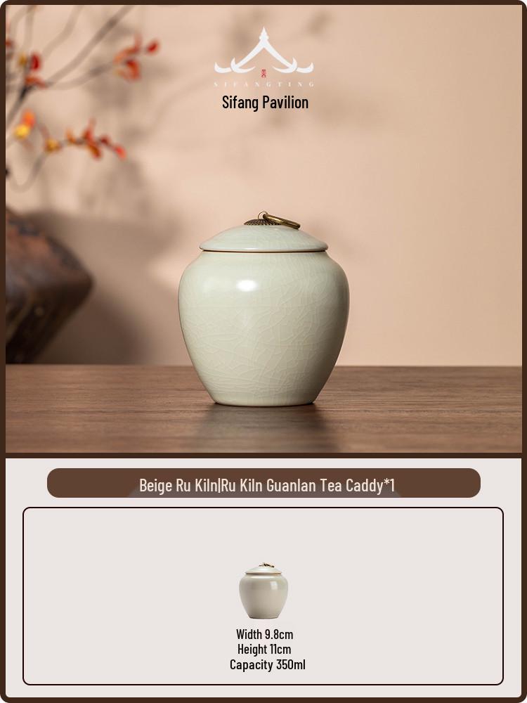 Ru Kiln Ceramic Tea Storage Can - Copper Ring, Moisture-Proof, Sealed, Fine Kung Fu Tea Set