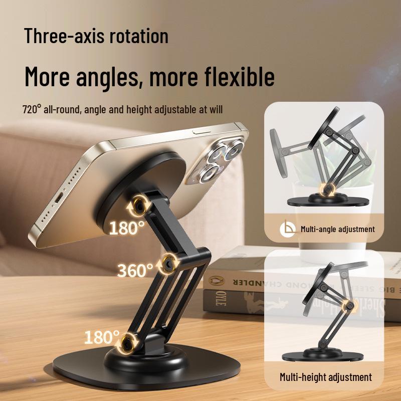 Aluminum Alloy Magnetic Phone Stand: Foldable, Height Adjustable, Multi-functional Desktop Holder for Live Streaming