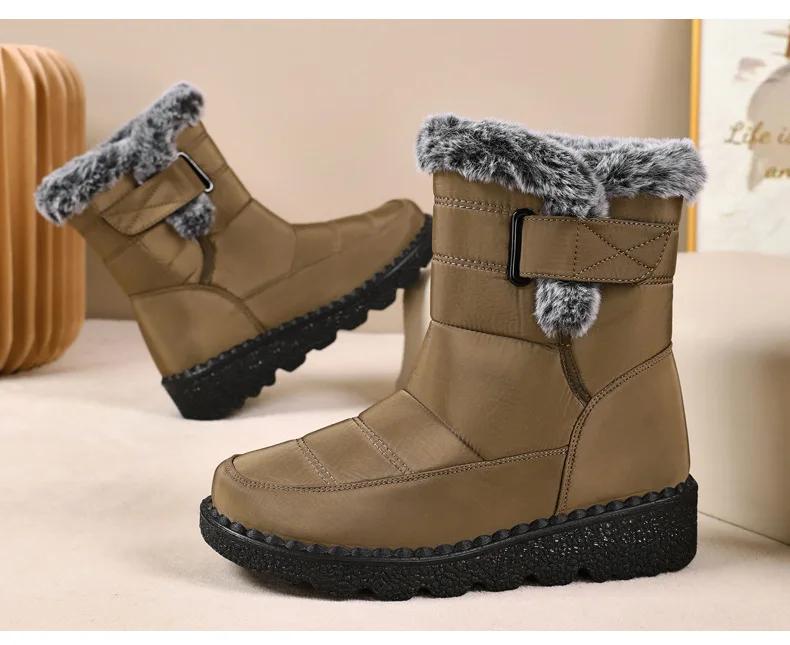 Модные женские ботинки на танкетке, плюшевые зимние ботинки, нескользящие, водонепроницаемые, удобные, теплые, хлопковые, уличные ботинки, женские ботинки на платформе с высоким верхом