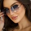 Hip Hop Style Rimless Geometric Sunglasses, Unisex Fashion Street Shot Eyewear, Clear Lens Pc Frame, Trendy Gift