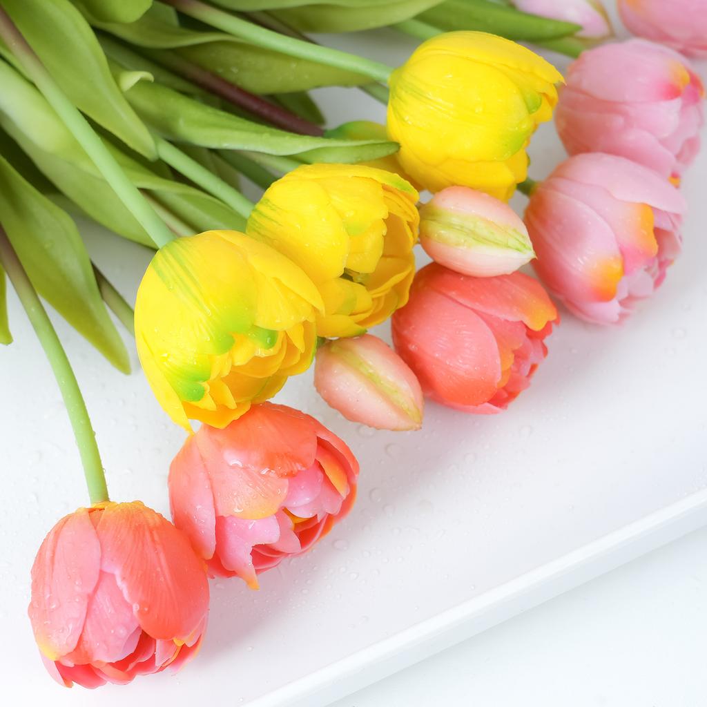Мягкая резина 5-головый двойной тюльпан, Домашний светлый люкс, Высококлассный декоративный цветок-симуляция тюльпана