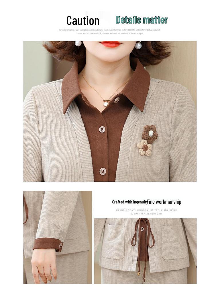 Элегантный весенний спортивный костюм 2025: Комплект из двух вещей свободного кроя для женщин среднего возраста