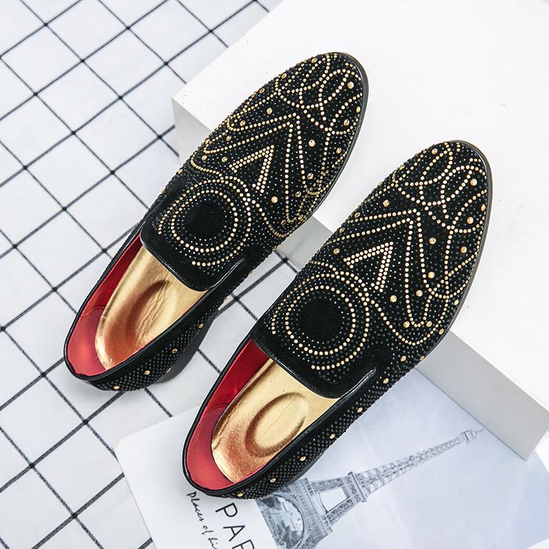 Black Rhinestone Men Dress Shoes Velvet Crystal Luxury Moccasins Men's Loafers Office Business Man Footwear Zapatillas Hombre