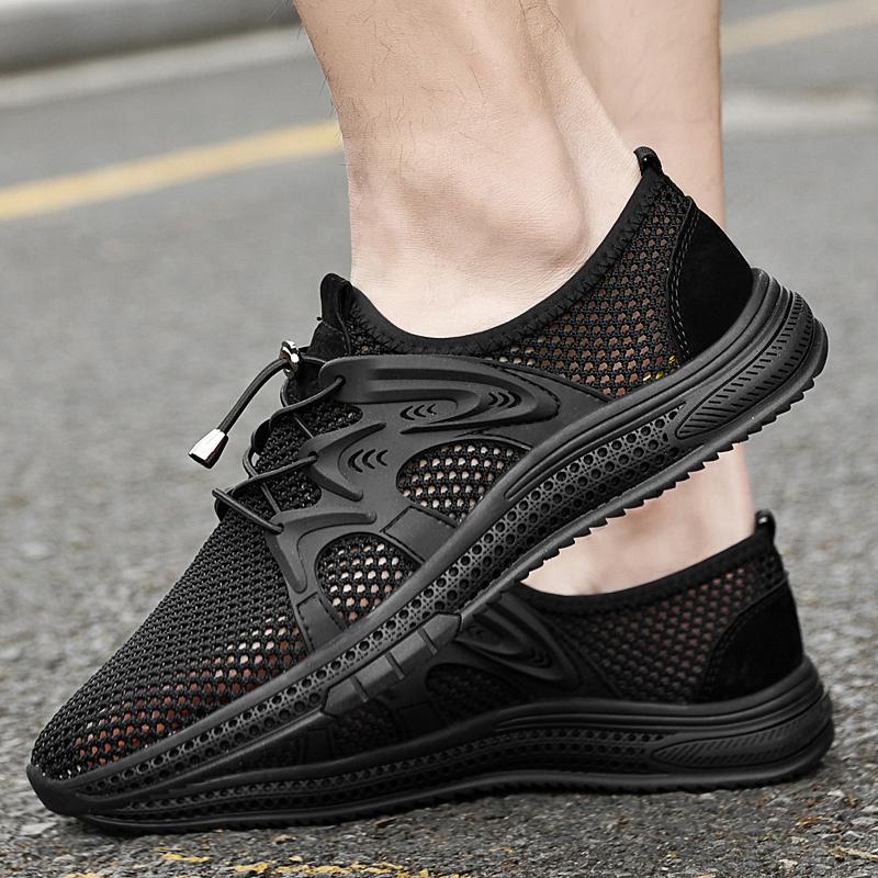 Дышащая мужская повседневная обувь Дышащая мужская сетчатая обувь Модные мокасины Легкие мужские летние кроссовки Открытые туфли на шнуровке