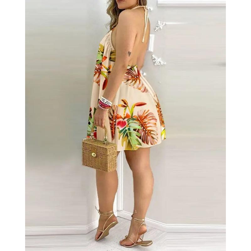 YYFS Женская мода лето весна цветочный узор принт без рукавов свисающий вырез свободная талия повседневные платья