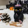 Resin Flying Broom Cat Small Broomstick Cat Creative Black Cat Witch Statue  Garden