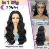 24 Inch Body Wave Long Curly 3 in 1 Synthetic Half Hair Wig Fiber Hair Drawstring Ponytail High Temperature Fiber Half Hair Wigs