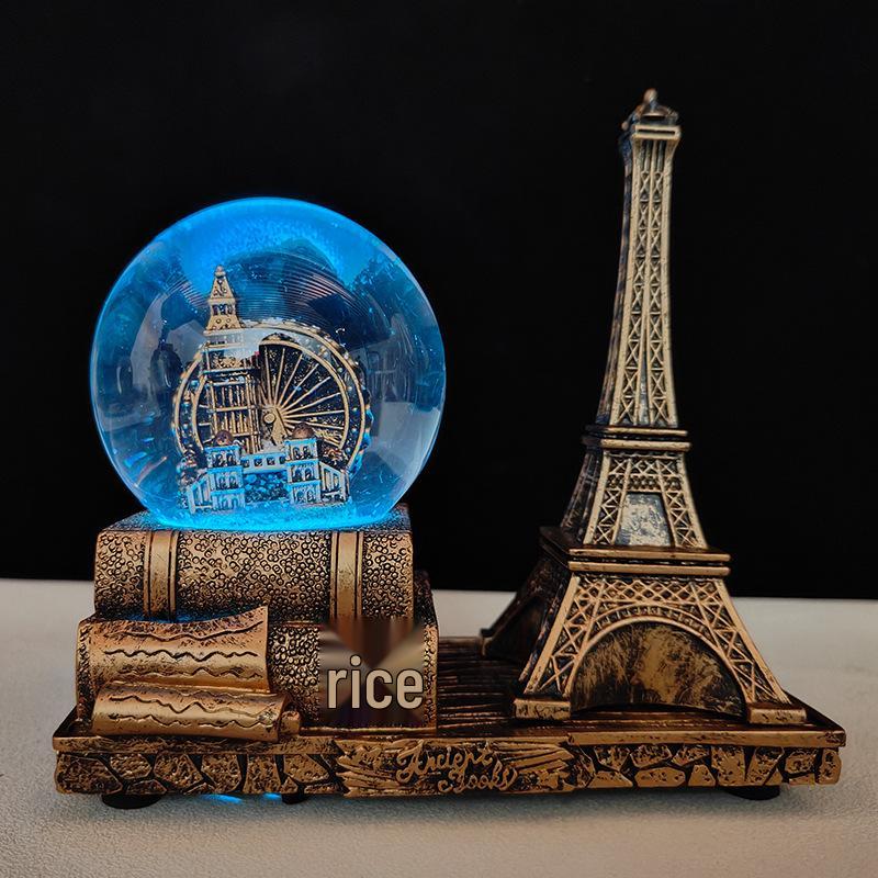 Креативный светящийся шар со снегом Эйфелева башня Музыкальная шкатулка - Ретро Декор для рабочего стола