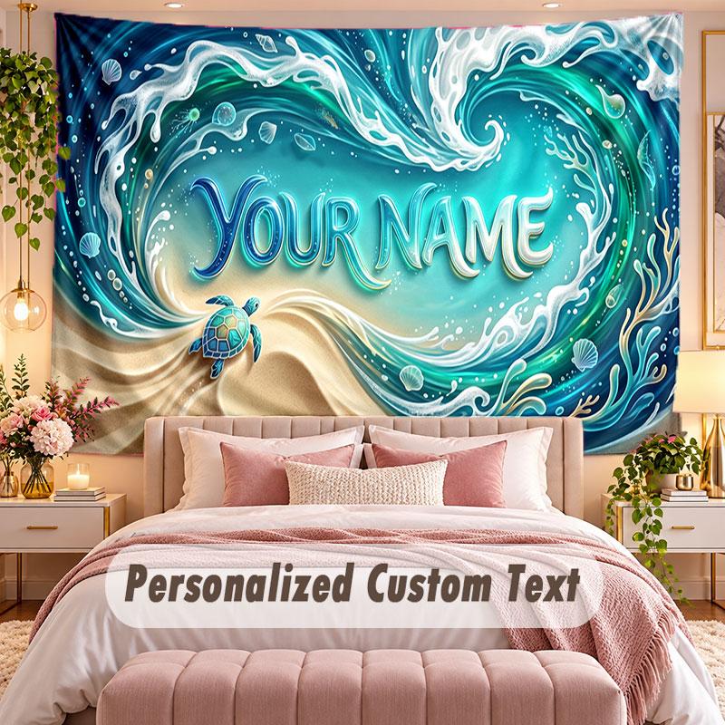 Fish Ocean (121) Theme Wall Tapestry Customized With Name Text Personalized Hanging Tapestry For Bedroom Living Room Decor