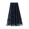 Mesh Embroidery Heavy Industry Half Length Skirt Large Size Yarn Skirt Spring A-line Artistic High Waist Long Skirt