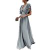 Women Prom Dress Flying Sleeve Ruffles Low-cut Deep V Neck Pleated Dress Up Floor Length High Waist Evening Dress Cocktail Dance Clothes