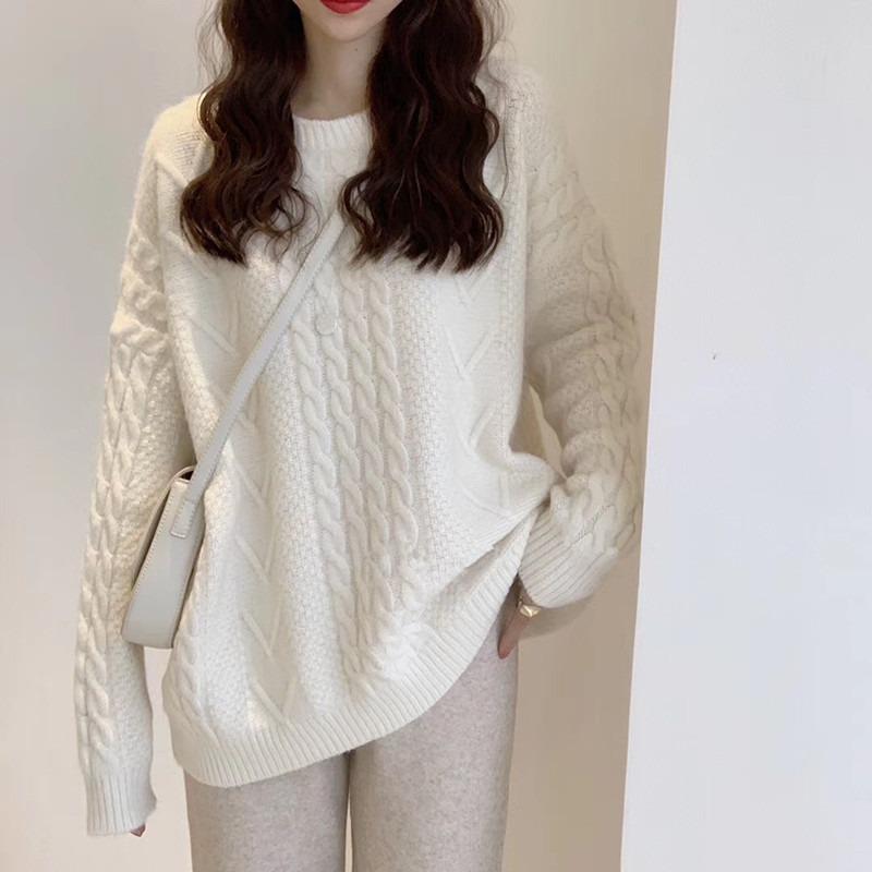 Autumn and Winter New Soft Waxy Twist Soft Milk Blue Sweater Women's Casual Loose Bottoming Sweater Knitted Sweater Top