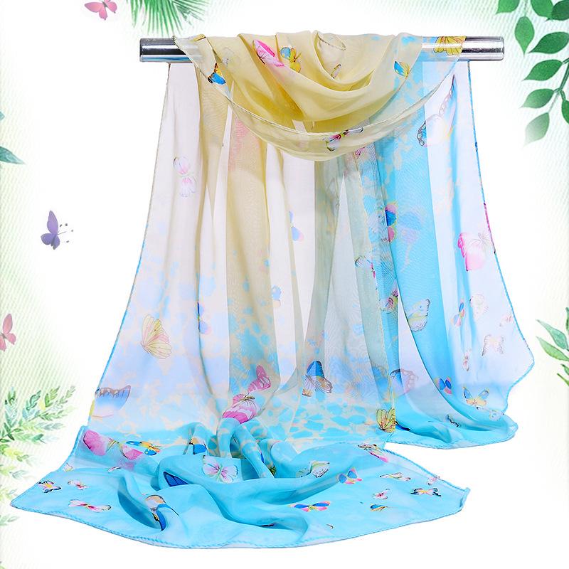 Summer New Silk Scarf Women's Butterfly Women's Chiffon Long Silk Scarf Flower Scarf
