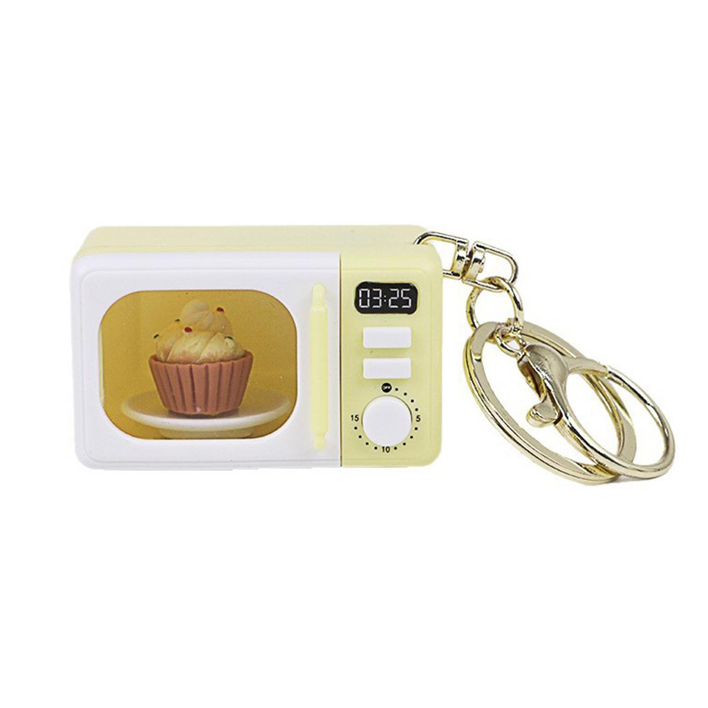 Creative Microwave Keychain Interactive Children's Toy with LED Light Sound Effects Gold Lobster Clasp for Kids Adults